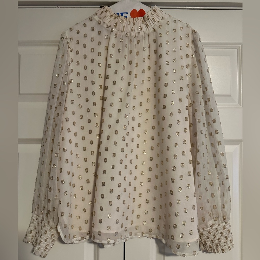 LOFT Sheer Blouse with Gold Accents